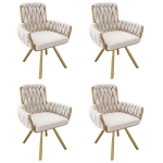 Set of 4 Velvet Tufted Dining Chairs with Ergonomic Support, Industrial-Chic Swivel Chairs with Metal Legs, 25'' L x 25'' W x 34'' H, Beige+Gold
