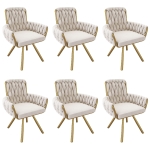 Set of 6 Velvet Dining Chairs with Electroplated Metal Legs, Upholstered Chairs with Ergonomic Support, 25'' L x 25'' W x 34'' H, Beige+Gold