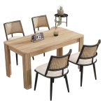 Set of 4 Modern Dining Chairs with PE Rattan Backrest, Ergonomic Side Chairs for Home or Restaurant, 19.5'' L x 19'' W x 31.5'' H, Black+Natural