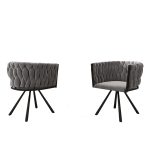 Set of 2 Velvet Dining Chairs with Ergonomic Padded Seat, Metal Legs, Modern Swivel Chairs with Adjustable Feet, 23'' L x 21'' W x 28.5'' H, Gray