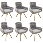 Set of 6 Velvet Dining Chairs with Upholstered Ergonomic Seats, Industrial-Chic Swivel Chairs with Metal Legs, 25'' L x 25'' W x 34'' H, Gold+Gray
