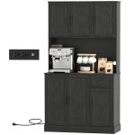 HOMCOM 71" Pantry Cabinet with Charging Station, Kitchen Storage Cabinet with Microwave Stand, Adjustable Shelves, Black