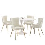 Modern Extendable Dining Set with Table and 4 Chairs, Space-Saving Dining Set for 4–6 Seaters, 55'' L x 39.5'' W x 29.5'' H, Beige+Gold+White