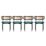 Set of 4 Modern Velvet Dining Chairs with PE Rattan Backrest, Minimalist Leisure Chairs with Round Padded Seat, 19.5'' L x 20'' W x 29.5'' H, Green