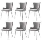 Set of 6 Velvet Dining Chairs with Electroplated Metal Legs, Upholstered Leisure Chairs for Homes, Condos, 21.5'' L x 20.5'' W x 33.5'' H, Gray+Silver