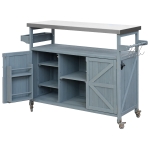 Outdoor Kitchen Island with Stainless Steel Top and Modular Shelves, Rolling Bar Cart with Spice Racks, 50'' L x 18.5'' W x 36'' H, Grey+Blue