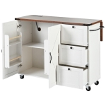 Farmhouse Kitchen Island with 2 Barn Doors, 3 Smooth-Glide Drawers, Rolling Kitchen Cart with Locking Wheels, 54.5'' L x 28.5'' W x 36.5'' H, White