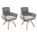 Set of 2 Velvet Dining Chairs with Upholstered Ergonomic Seats, Industrial-Chic Swivel Chairs with Metal Legs, 25'' L x 25'' W x 34'' H, Gray