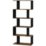 HOMCOM 5-Tier Bookshelf, Geometric S Shaped Bookcase, Tall Narrow Display Shelf for for Living Room, Study Room, Rustic Brown