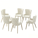 Set of 6 Velvet Dining Chairs with 4 Electroplated Metal Legs, Upholstered Leisure Chair with Wood Frame, 21.5'' L x 20.5'' W x 33.5'' H, Beige+Gold