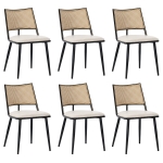Set of 6 Modern Dining Chairs with PE Rattan Backrest, Ergonomic Side Chairs for Home or Restaurant, 19.5'' L x 19'' W x 31.5'' H, Black+Natural