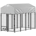 PawHut 8' x 4' x 6' Outdoor Dog Kennel, Dog Kennel Outside Run with 360° Rotating Bowls, Waterproof & UV Resistant Cover