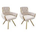 Set of 2 Velvet Dining Chairs with 4 Electroplated Metal Legs, Modern Swivel Chairs with Ergonomic Upholstery, 25'' L x 25'' W x 34'' H, Beige+Gold