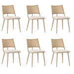 Set of 6 Modern Dining Chairs with PE Rattan Backrest, Ergonomic Side Chairs for Restaurant and Cafe, 19.5'' L x 19'' W x 31.5'' H, Beige+Natural