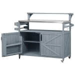 Outdoor Kitchen Island with Raised Shelf & 360° Lockable Wheels, Solid Storage Cabinet with Internal Rack, 53.5'' L x 27'' W x 43'' H, Grey+Blue