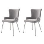 Set of 2 Velvet Dining Chairs with Electroplated Metal Legs, Ergonomic Chairs for Dining & Living Room, 21.5'' L x 20.5'' W x 33.5'' H, Gray+Silver