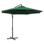 Outsunny 9.7ft Offset Patio UmbrellaCantilever Parasol with Crank Handle, 8 Ribs and Cross Base for Outdoor, Sun Shade, Green