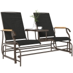 Outsunny Outdoor 2-Person Glider Bench, Outside Swing Glider Chair Loveseat with Breathable Mesh, Table, Steel Frame