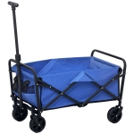Outsunny Collapsible Folding Garden Cart, Heavy Duty Lawn Wagon with Universal Wheels and Adjustable Handle, Blue
