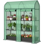 Outsunny 3 Tier Mini Greenhouse, Small Portable Greenhouse with 2 Roll-up Doors, 56.3" x 18.1" x 65", Green