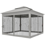 Outsunny 11' x 11' Pop Up Canopy 2-Tier Soft Top Shelter Event Tent w/ Netting Carry Bag for Patio Backyard Garden, Light Grey