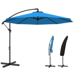 Outsunny 10ft Offset Patio Umbrella with Base, Garden Hanging Parasol with Crank, Banana Cantilever Umbrella Sun Shade, Blue