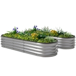 Outsunny 2Pcs Galvanized Raised Garden Bed, 6 x 2 x 1 ft Modular Metal Garden Beds with Rubber Strip Edging, Silver