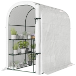 Outsunny Walk-in Mini Greenhouse with Shelves, Portable Outdoor Greenhouse with Roll-up Door, 123 x 187 x 189 cm, White