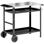 Outsunny BBQ Stand with Stainless Steel Top Adjustable Shelf, Outdoor BBQ Station with Hooks Seasoning Tray Towel Rack
