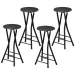 HOMCOM Set of 4 Foldable Barstools, Counter Height Bar Stools with Footrest and Steel Legs for Kitchen Island, Black
