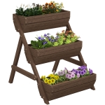 Outsunny 3 Tier Elevated Planter Box, Vertical Wooden Raised Garden Bed for Flowers, Vegetables, 26" x 30" x 30", Carbonized