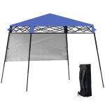 Outsunny 7' x 7' Garden Foldable Pop Up Gazebo Tent with Backpack & Inclined Legs Outdoor Party Canopy, Blue & Black