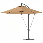 Outsunny 9.5' Cantilever Umbrella with Wind Protection Strap and Cover, Hanging Umbrella with Crank and Cross Base, Khaki