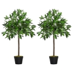 Outsunny 3FT Artificial Laurel Tree Set of 2, Lifelike Fake Plant with 564 Leaves, Potted Fake Plant for Home Office Decor, Green