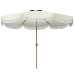 Outsunny 9FT Patio Umbrella Parasol, UPF 30+ Outdoor Market Umbrella with Crank, 8 Ribs, Push Button Tilt, Cream White