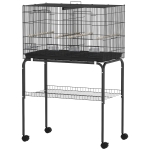 PawHut 46" H Bird Cage, Large Parakeet Cage for Budgie, Lovebird, Canary, Finches with Divider, Black