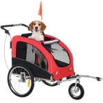 Aosom Elite II Dog Bike Trailer 2-In-1 Pet Stroller Cart Bicycle Wagon Cargo Carrier Attachment for Travel with Suspension and Storage Pockets, Red