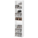 HOMCOM Media Storage Cabinet, 9-Tier Tall Narrow DVD Shelf with 6 Adjustable Shelves, White