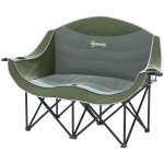 Outsunny Portable Camp Chair, Double Camping Chair with Cup Holders and Carry Bag, Support 551 lbs, Dark Green