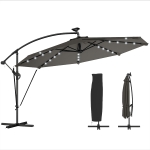 Outsunny 11.3 ft Cantilever Patio Umbrella with Light, Cover, Aluminium UPF50+ Offset Outdoor Umbrella Parasol, Dark Grey