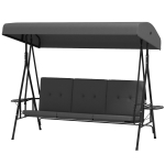 Outsunny 3-Seat Outdoor Porch Swing Patio Swing with Adjustable Canopy, Side Tray, Removable Cushion for Garden, Poolside, Grey
