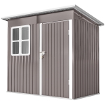 Outsunny 7' x 4' Galvanised Steel Outdoor Storage Shed, Garden Shed with Window, Lockable Wide Door and Air Vents, Warm Grey