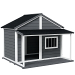 PawHut Outdoor Cabin Style Dog House, Medium Dogs, 53 lbs, Gray