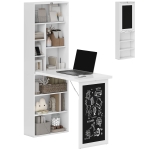 HOMCOM Fold-out Convertible Office Desk, Wall Mount Computer Desk with Blackboard and Side Shelf, White