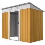 Outsunny 7' x 4' Outdoor Storage Shed, Metal Garden Tool Storage House Organizer with Lockable Sliding Doors and Vents for Backyard Patio Lawn, Yellow