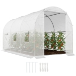 Outsunny 11.5x6.6x6.6ft Walk-in Tunnel Greenhouse Portable Garden Plant Growing Warm House with Door and Ventilation Window, White
