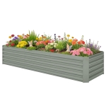 Outsunny 8 x 2.6 x 1.5ft Galvanized Raised Garden Bed, Reinforced Outdoor Planter Box with Open Bottom, Light Grey