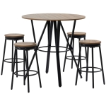 HOMCOM Industrial Bar Table and Chairs Set of 5, Round Dining Table & 4 Stools with Swivel Seat for Pub, Kitchen, Light Brown