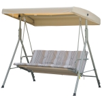 Outsunny 3-Seat Patio Swing Chair, Outdoor Porch Swing Glider with Adjustable Canopy, Light Brown