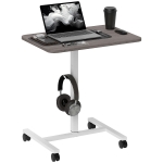 HOMCOM Height Adjustable Standing Desk, Pneumatic Sit Stand Desk with Wheels and Headphone Hook, Grey Wood Grain